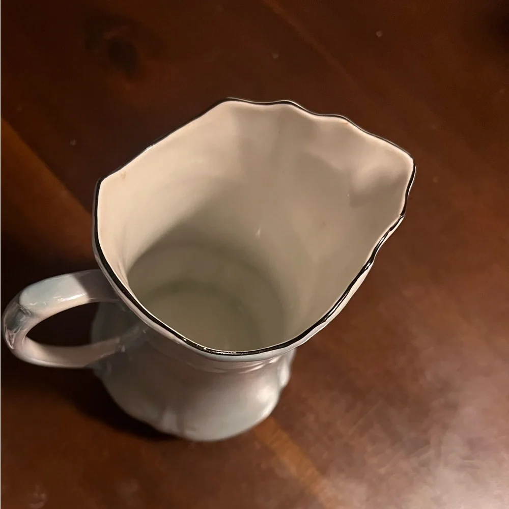 Vintage Made in Japan Porcelain Creamer Pitcher – Blue Gray Swirl, Scalloped Rim
